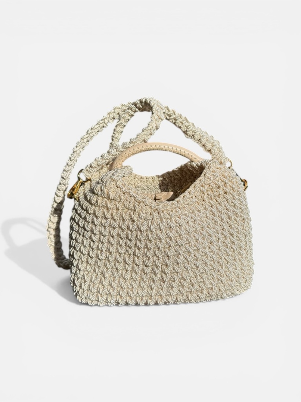 Elleme Macrame Crochet crossbody bag cream gold